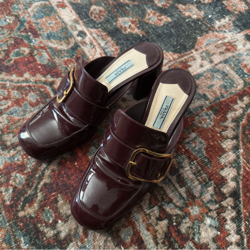 Prada Patent Leather Burgundy Mules